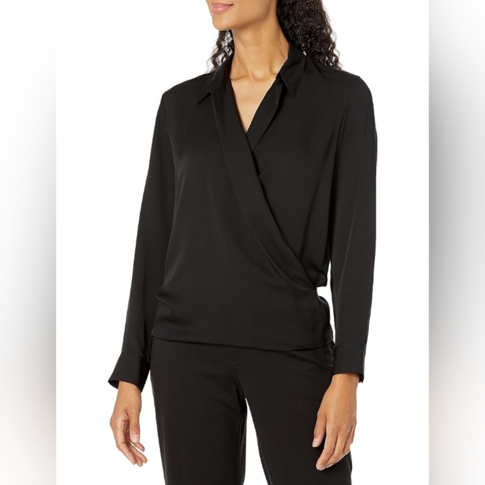 Theory 100% Silk Wrap Blouse Black Women's Size S-P Business Casual Office